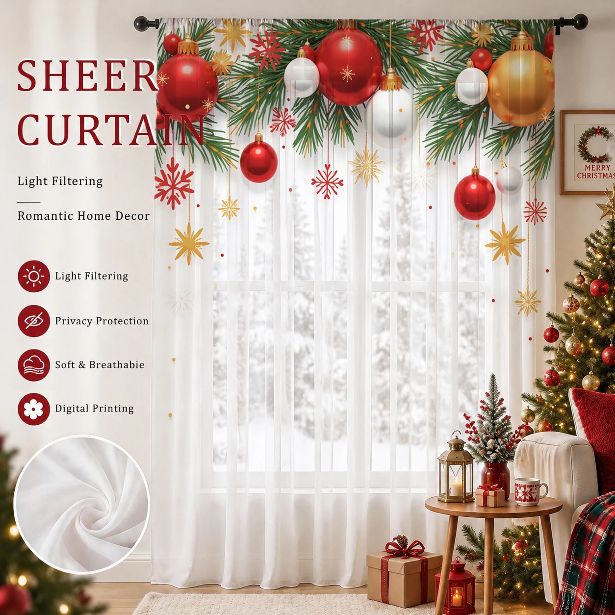 Curtain Sheer Voile - Новогодняя градиентная полупрозрачная штора, высококачественная светопоглощающая